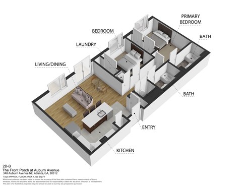 Floor plan for 2 beds, 2 baths, 921 sqft